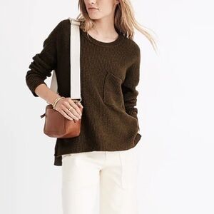 Madewell Thompson olive green pocket pullover sweater